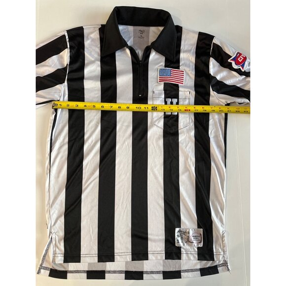 Honigs Referee Shirt Black & White Stripes Zip Collar L - Picture 4 of 7